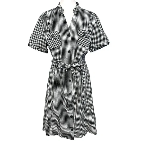 White Stag Gingham Plaid Seersucker Button Shirt Dress Tie Waist Cottage Country - Picture 1 of 15
